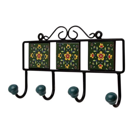 Green Floral Ceramic Tiles Hooks-469